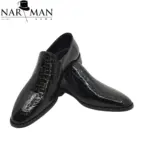Pantofi Eleganți pentru Bărbați din Piele Lăcuită Neagră, Textură Croco, Fără Șiret