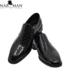 Pantofi Eleganți pentru Bărbați din Piele Lăcuită Neagră, Textură Croco, Fără Șiret
