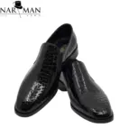 Pantofi Eleganți pentru Bărbați din Piele Lăcuită Neagră, Textură Croco, Fără Șiret