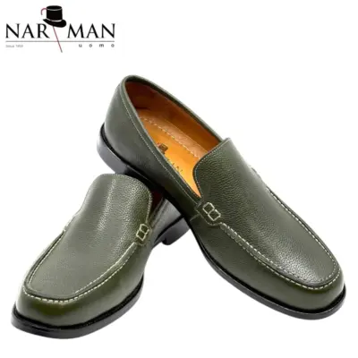 Loafers bărbătești verde măsliniu din piele naturală Narman