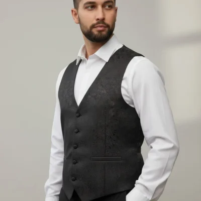 Set Vestă și Lavalieră Neagră Bărbați pentru Mire și Ceremonii Elegante - 46VLV
