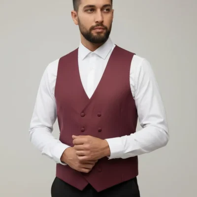 Set Vestă și Lavalieră Vișiniu pentru Bărbați , Ținute Elegante de Mire și Ceremonie - 43VLV