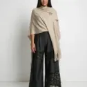 Șal elegant damă bej cenușiu din cașmir și lână, model uni