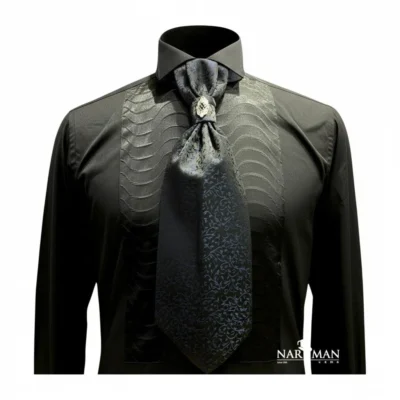 Lavalieră elegantă bărbați neagră cu model ornamental albastru - LV07