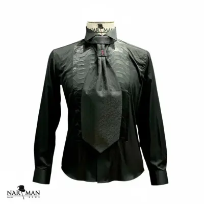 Lavalieră bărbați neagră – model sofisticat cu motiv floral - LV03