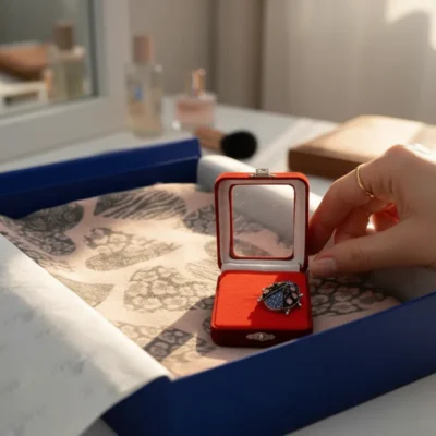 Set Deluxe Heartbeat - Șal din cașmir și lână roz și gri & Broșă Buburuză colorată 🐞💝 - PC41