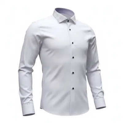 Camasa albă cu guler papion detalii discrete cu buline negre  - Slim Fit  - CLS21