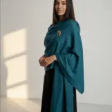 Șal elegant damă albastru petrol din cașmir și lână, model uni