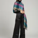 Șal elegant de damă petrol-magenta din cașmir și lână, Model Character