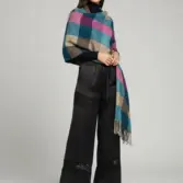 Șal elegant de damă petrol-magenta din cașmir și lână, Model Character