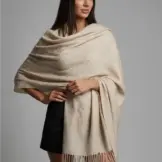 Șal damă bej taupe din cașmir și lână cu broderie Paisley