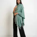Șal elegant damă verde mentă din cașmir și lână, model uni
