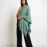 Șal elegant damă verde mentă din cașmir și lână, model uni