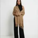 Șal elegant damă camel cald din cașmir și lână, model uni
