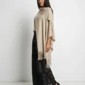 Șal elegant damă bej cenușiu din cașmir și lână, model uni