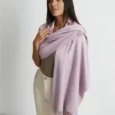 Șal elegant damă lila pastel din cașmir și lână, model uni