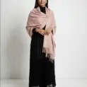 Șal elegant damă roz pudră din cașmir și lână, model uni