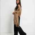 Șal elegant damă camel cald din cașmir și lână, model uni