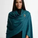 Șal elegant damă albastru petrol din cașmir și lână, model uni
