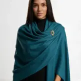 Șal elegant damă albastru petrol din cașmir și lână, model uni