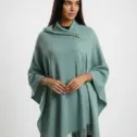Șal elegant damă verde mentă din cașmir și lână, model uni