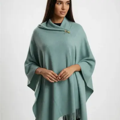 Șal elegant damă verde mentă din cașmir și lână, model uni