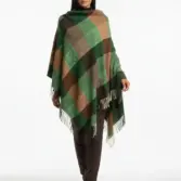 Șal elegant de damă verde smarald-camel din cașmir și lână, Model Character