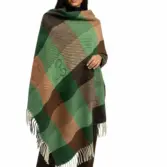 Șal elegant de damă verde smarald-camel din cașmir și lână, Model Character
