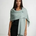 Șal elegant damă bleu pastel din cașmir și lână, model uni