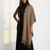 Șal elegant damă maro camel din cașmir și lână, model uni