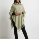 Șal elegant damă verde fistic din cașmir și lână, model uni