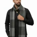 Fular bărbătesc din cașmir și lână negru-gri Geometric Elegance
