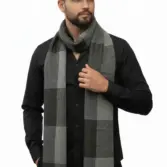Fular bărbătesc din cașmir și lână negru-gri Geometric Elegance