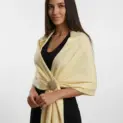 Șal elegant damă galben pai din cașmir și lână, model uni
