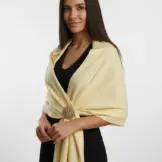 Șal elegant damă galben pai din cașmir și lână, model uni