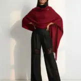 Șal de damă roșu burgund din cașmir și lână