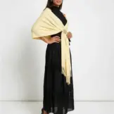 Șal elegant damă galben pai din cașmir și lână, model uni