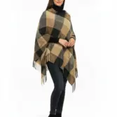 Șal elegant de damă negru-camel din cașmir și lână, Model Character