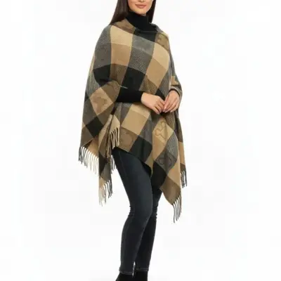 Șal elegant de damă negru-camel din cașmir și lână, Model Character