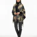 Șal elegant de damă negru-camel din cașmir și lână, Model Character