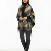 Șal elegant de damă negru-camel din cașmir și lână, Model Character