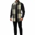 Fular bărbătesc din cașmir și lână negru-crem, cu model geometric în carouri Geometric Elegance