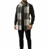 Fular bărbătesc din cașmir și lână negru-crem, cu model geometric în carouri Geometric Elegance