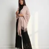 Șal elegant damă roz pudră din cașmir și lână, model uni