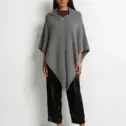 Șal triunghiular damă gri închis din cașmir și lână, stil poncho