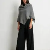 Șal triunghiular damă gri închis din cașmir și lână, stil poncho