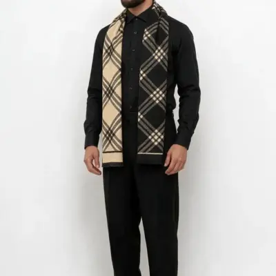 Fular bărbătesc Geometric Elegance cu două fețe, negru și crem, model geometric