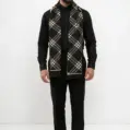 Fular bărbătesc Geometric Elegance cu două fețe, negru și crem, model geometric
