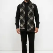Fular bărbătesc Geometric Elegance cu două fețe, negru și crem, model geometric