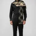 Fular bărbătesc Geometric Elegance cu două fețe, negru și crem, model geometric